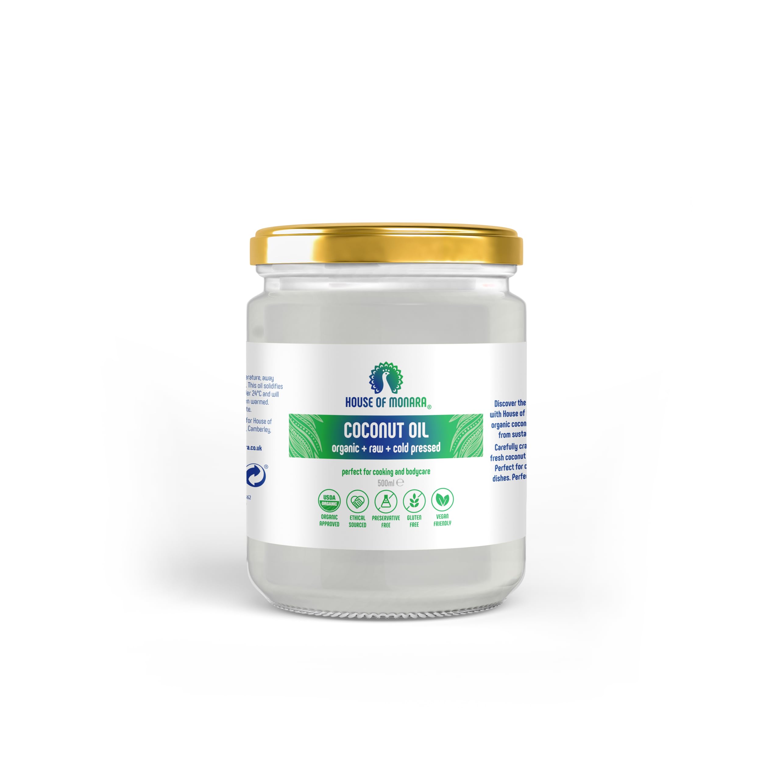 House of Monara Organic Extra Virgin Coconut Oil Pure, Raw and Cold Pressed 500 ml