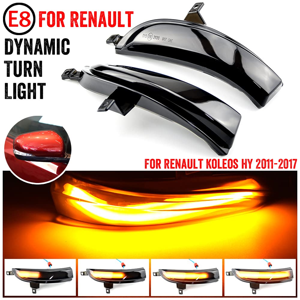 QKLsudua 2pcs Dynamic Sequential Blink LED Side Mirror Turn Signal Light Assembly Compatible with Re-nault Ko-leos HY 2011-2017