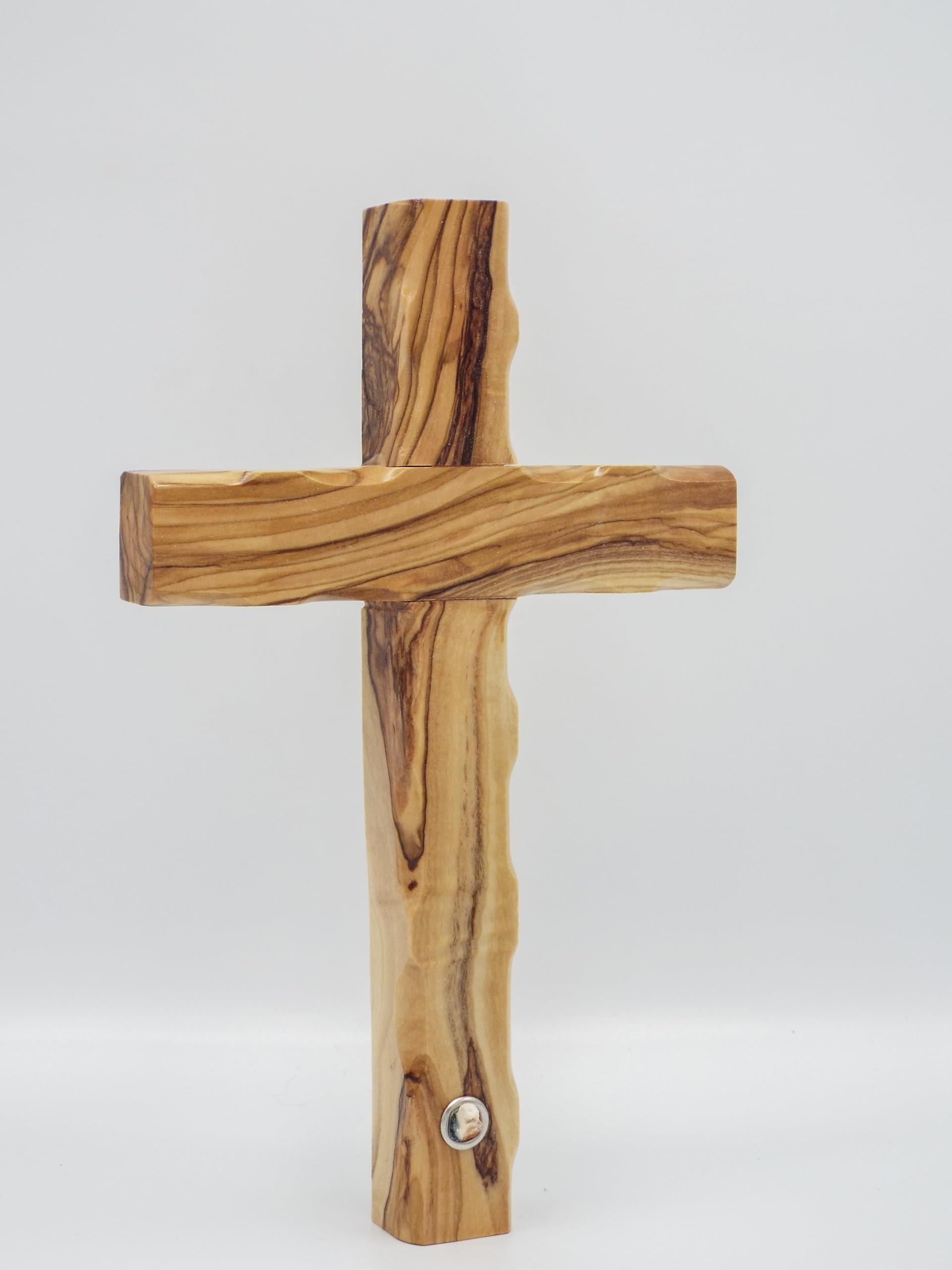 King David Market Croce da tavolo in legno di ulivo (20,3 cm), croce in legno tinta unita con pietra naturale decorativa di Gerusalemme, realizzata a mano in Terra Santa