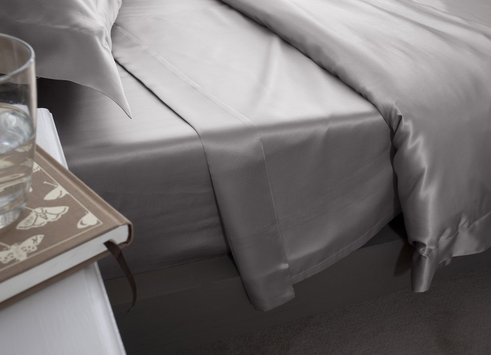 Jasmine Silk 100% Mulberry 19MM Charmeuse Silk Flat Sheet (Grey) (DOUBLE 230cm x 275cm)