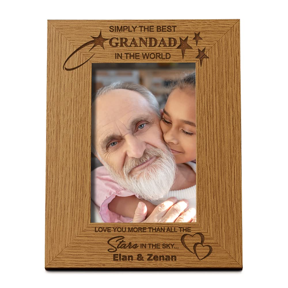 Personalised Best Grandad Portrait Wooden Photo Frame Gift (4 x 6 Inch)