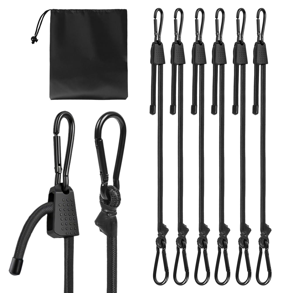 Flintronic Bungee Cords with Hooks, 6Pack 8mm*90cm Adjustable Bungee Cords with Carabiner - Image 2