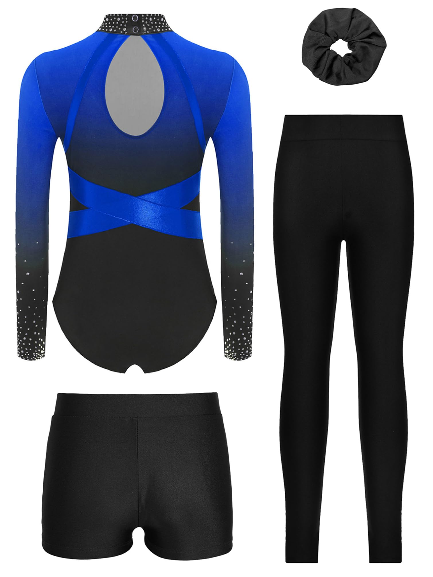 TiaoBug Maillot De Baile Gimnasia para Niña Leotardo Manga Larga con Leggings Cortos Elásticos Y Pantalones Body De Ballet Clásica