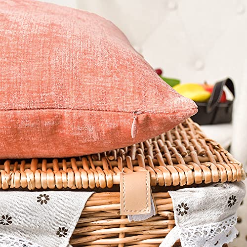 Image of CaliTime Pack of 2 Cozy Throw Pillow Covers Cases for Couch Sofa Home Decoration Solid Dyed Soft Chenille 22 X 22 Inches Cantaloupe