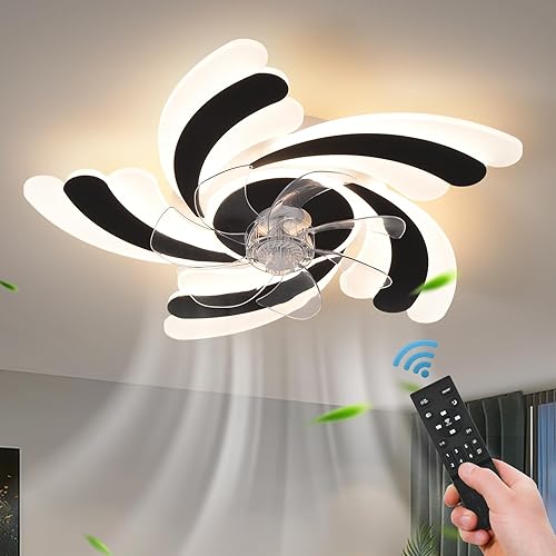 Miniatura 1 de ZHMDJDSH Ventilador de techo geométrico con luces, 6 velocidades, 3 colores, ventilador de techo de 24 pulgadas con control remoto de luz,