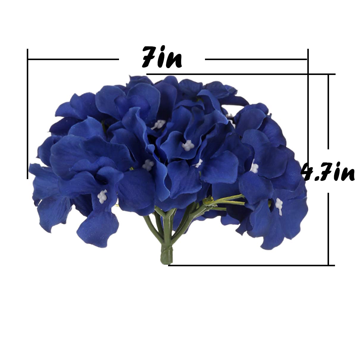 Flojery Silk Hydrangea Heads Artificial Flowers Heads with Stems for Home Wedding Decor,Pack of 10 (Royal Blue) - Image 4