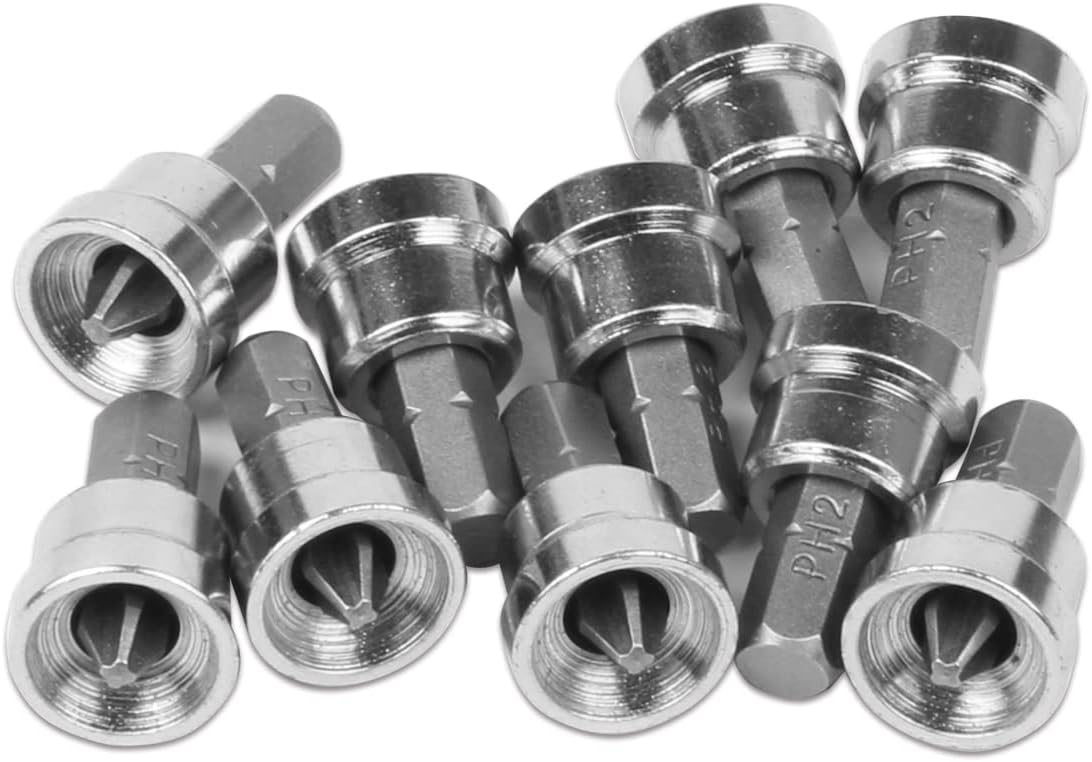 Protorq Screwdriver Bit, PH2 Drywall Screw Setters, 1 Inch, 10 Pieces, Transparent plastic case
