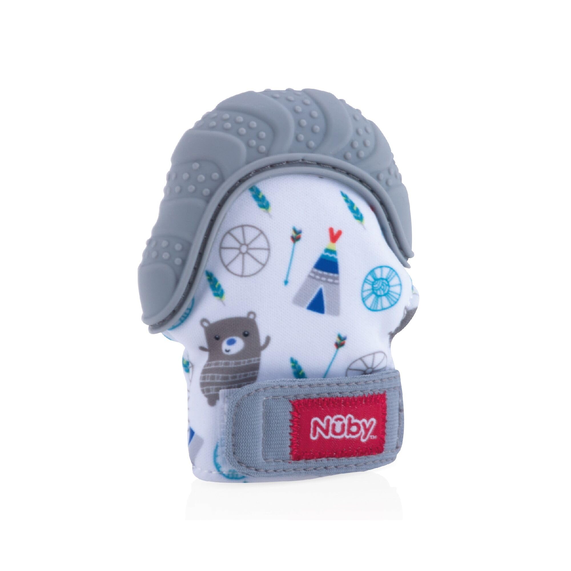 Nuby Rękawica do ząbkowania | Z torbą higieniczną | Silikon| Szary | 3+ Miesięcy