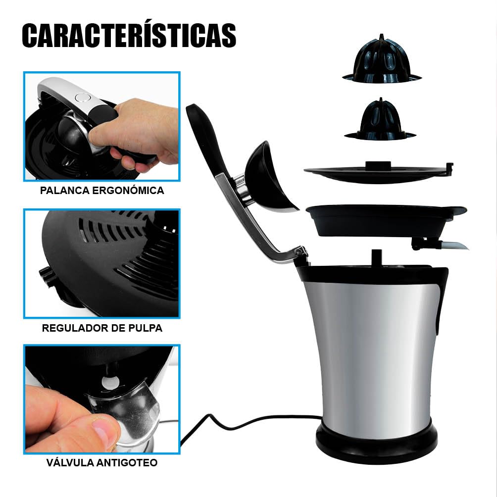 Exprimidor Eléctrico Silvano, Exprimidor de Naranjas con Palancas de Presión, Extractor Zumo 160W, Boquilla de Acero Inoxidable con Sistema Antigoteo, Base Antideslizante, Apto Lavavajillas