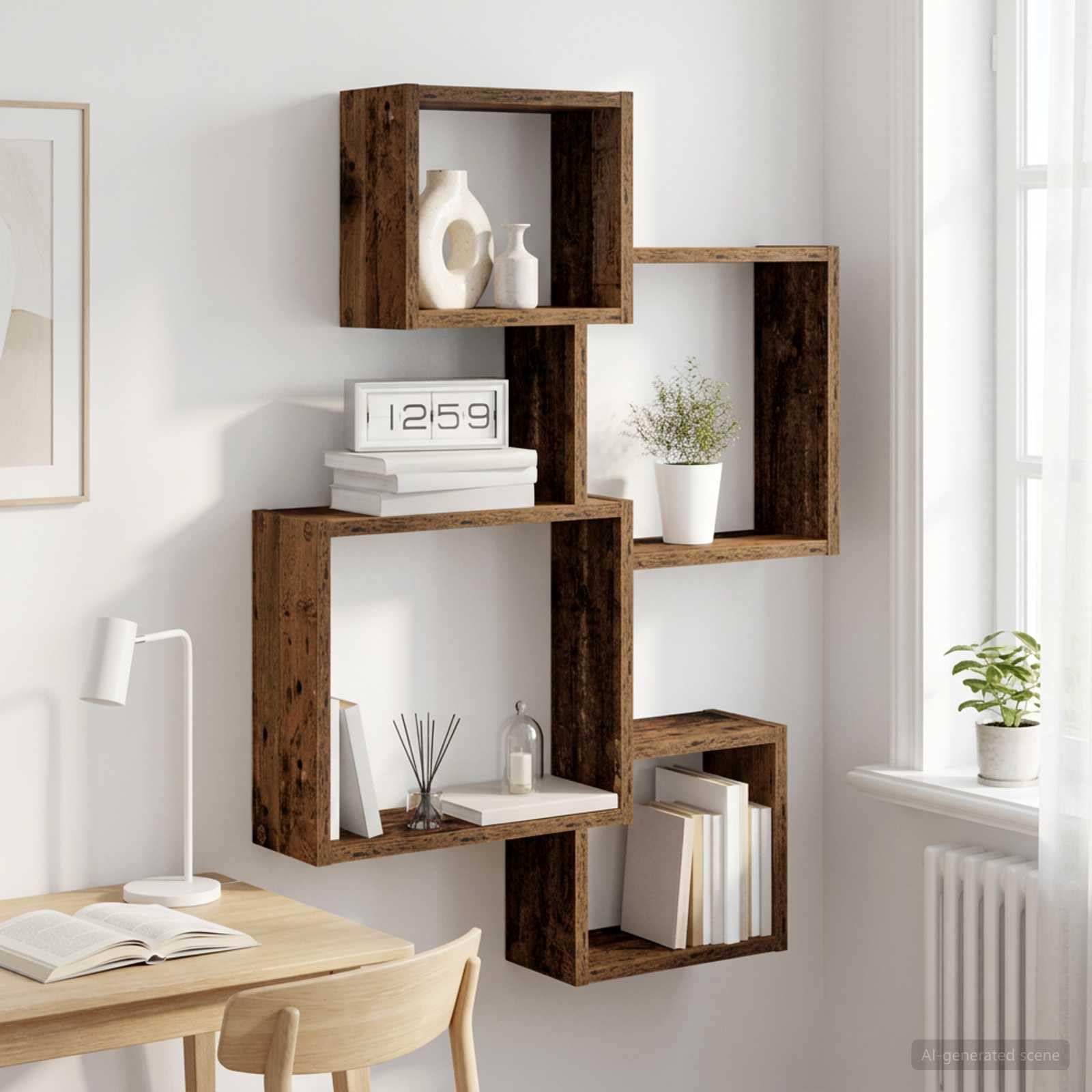 Étagère murale en bois vieilli - 64 x 13,5 x 91,5 cm - Étagère murale en bois pour salon, chambre à coucher, cuisine, salle de bain, bureau, peu encombrante, polyvalente, durable, moderne
