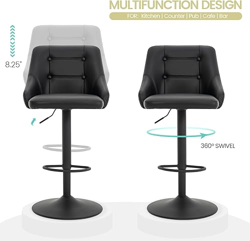 Miniatura 5 de Brage Living Taburete de bar giratorio con respaldo, taburete de bar ajustable de piel sintética, silla de bar tapizada con altura de mostrador para