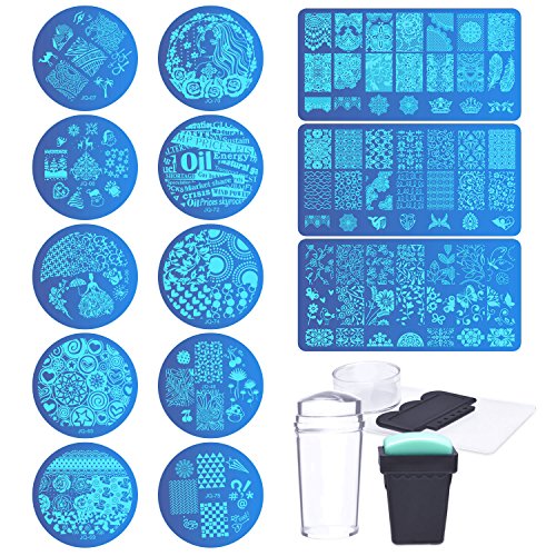 Biutee Manicure Dessin Cachet Pattern Sceau Ongles Nail Décoratifs Ongles Nail Art Outil Avec 2 Tampon 13 Types de Motifs et 2 Racle