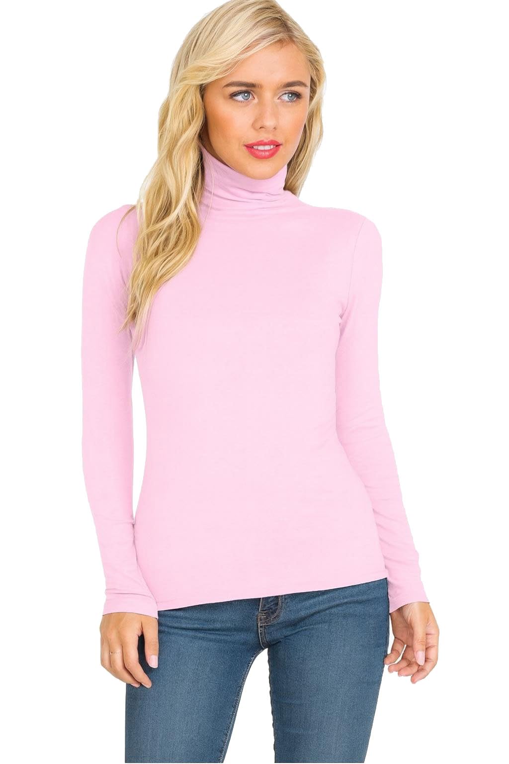 Candid Styles Women's Baby Pink Polo Roll Neck Long Sleeve Turtle Neck Plain Jumpers For Top(,20-22)