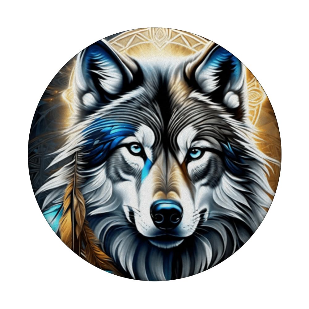 Alpha Wolf Fantasy Dreamcatcher Bohemian Metaphysical PopSockets Swappable PopGrip, Black - Image 3