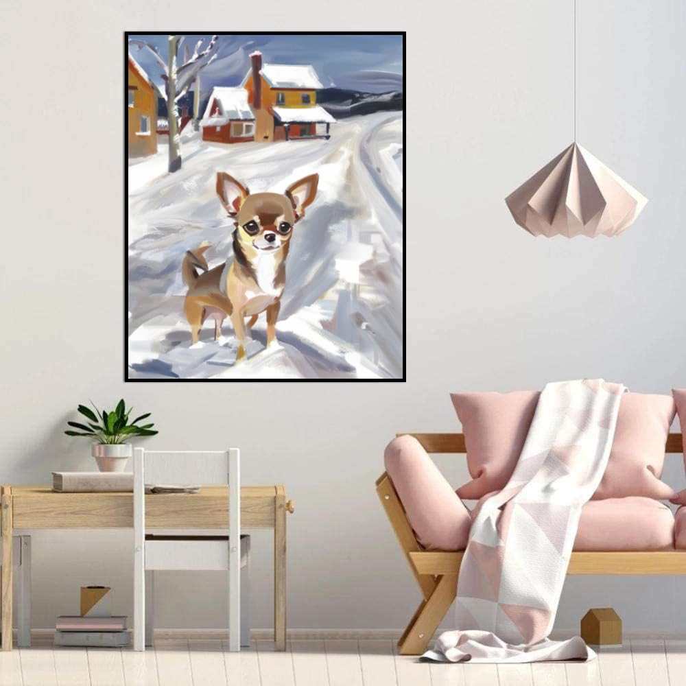 DIY Adult Paint by Number Kits Chihuahua Dog for Adults Beginners,Easy Acrylic Paint by Number,DIY by Numbers Kits on Canvas 12x16inch(30x40cm) Frameless