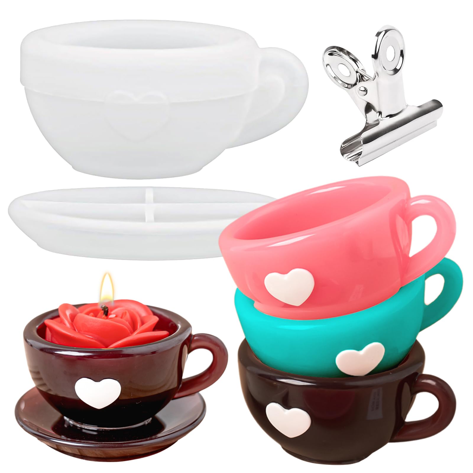 Resin Molds Coffee Cup with Saucer Silicone Mold for Resin Epoxy Casting Candle Vessel Craft Mould Jewelry Container Coaster Tray Candlestick Concrete Plaster Art Teacup Molds DIY Valentine's Day Gift-image-18