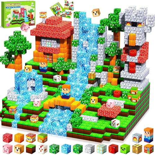 Pourbibi Magnetische Bausteine, Magnetbausteine Magnetspielzeug,108 Teile Magnetische Bauwelt Spielzeug Magnetblöcke für Kinder ab 3 4 5 6 7 8 9 10 Jahre,Baue Mine Magnet Welt,Professioneller