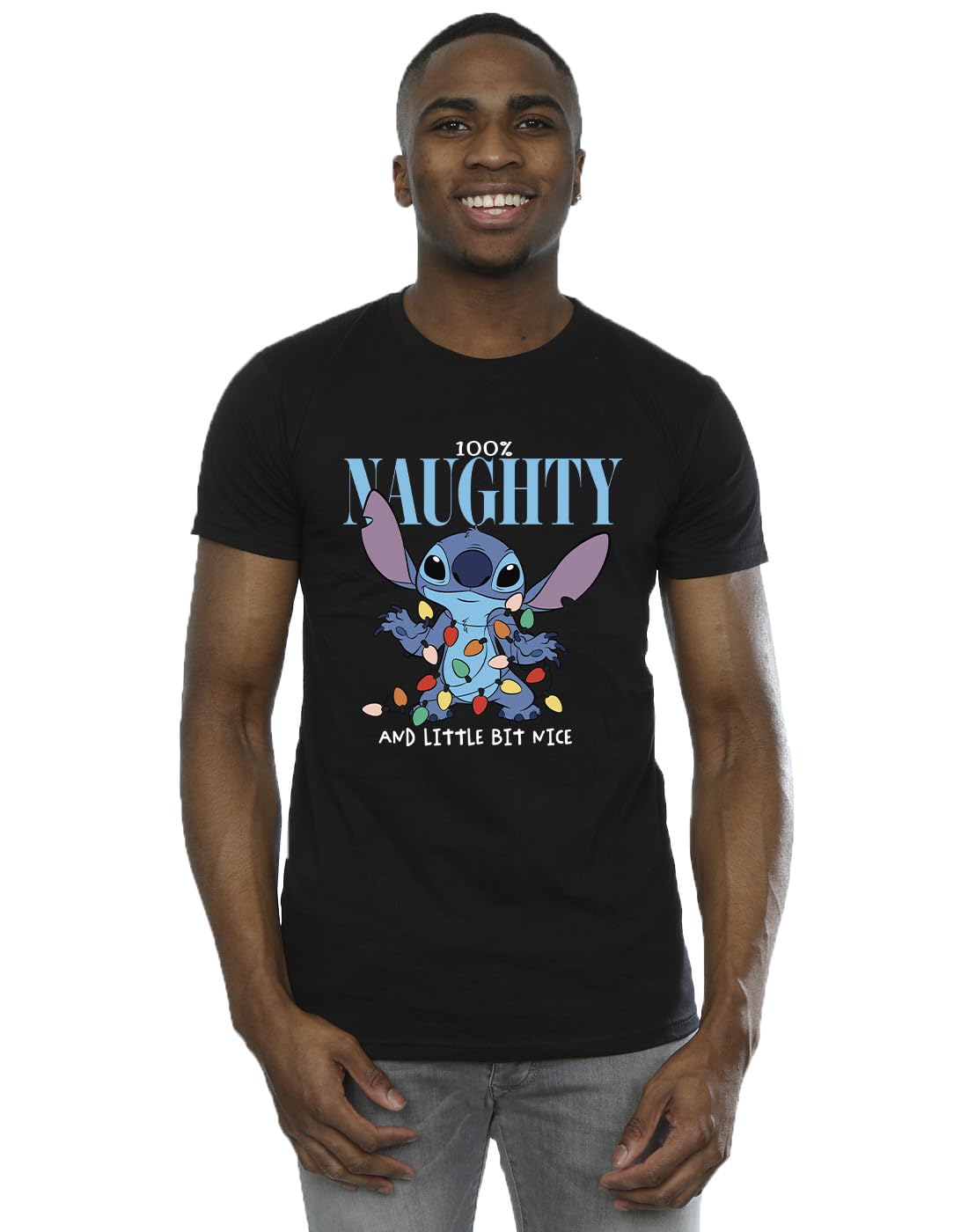 Disney Men's Lilo & Stitch Naughty & Nice T-Shirt Black Medium