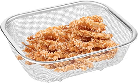 Rectangle Colander Basket - Stainless Steel Mesh, Durable Kitchen Sieve