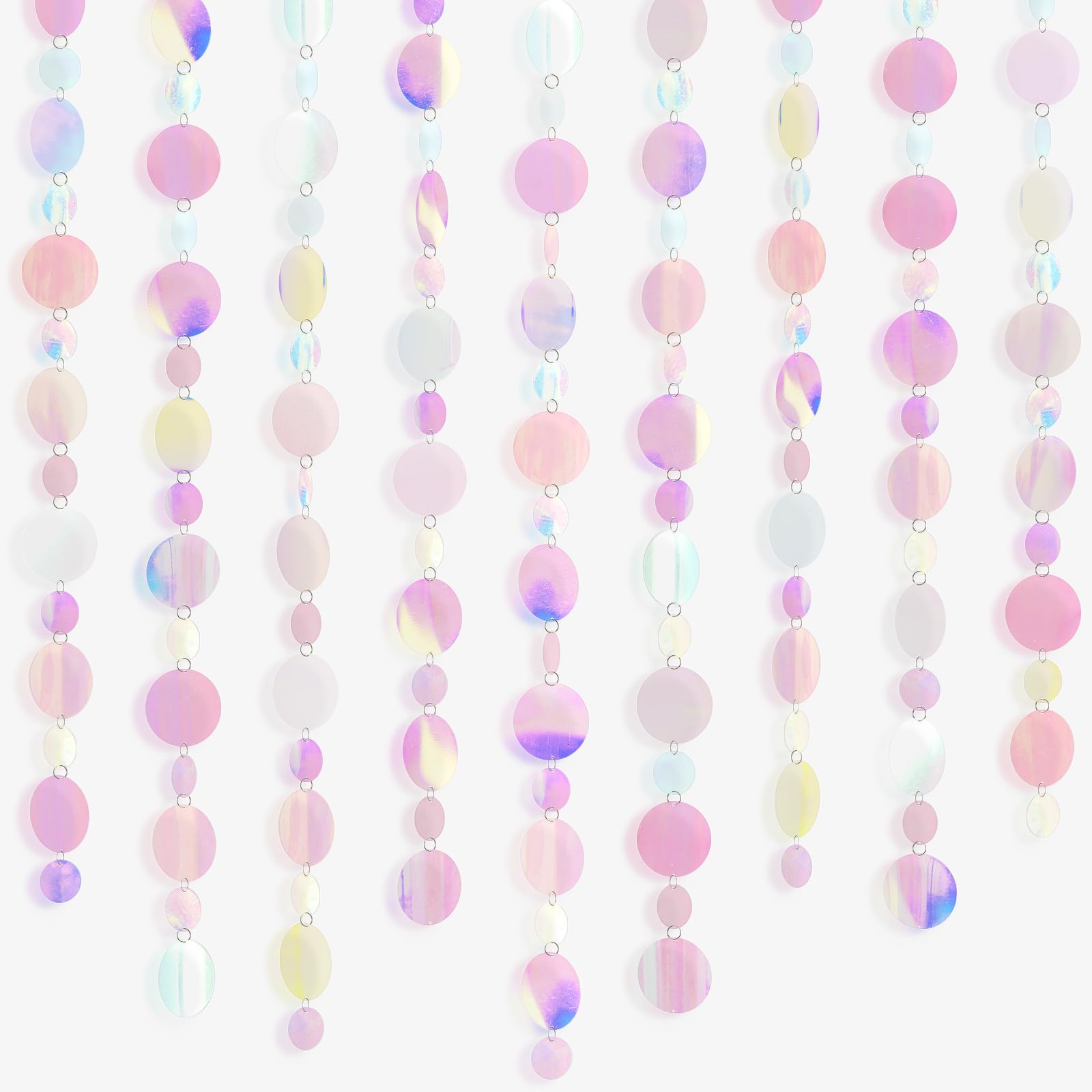 G2PLUS 10 Pack Sparkling Hanging Sequin Garland: Iridescent Pink Circle Garland, Waterproof Sequin Curtain Strands, for Party Decorations, Doorway or Window Decoration
