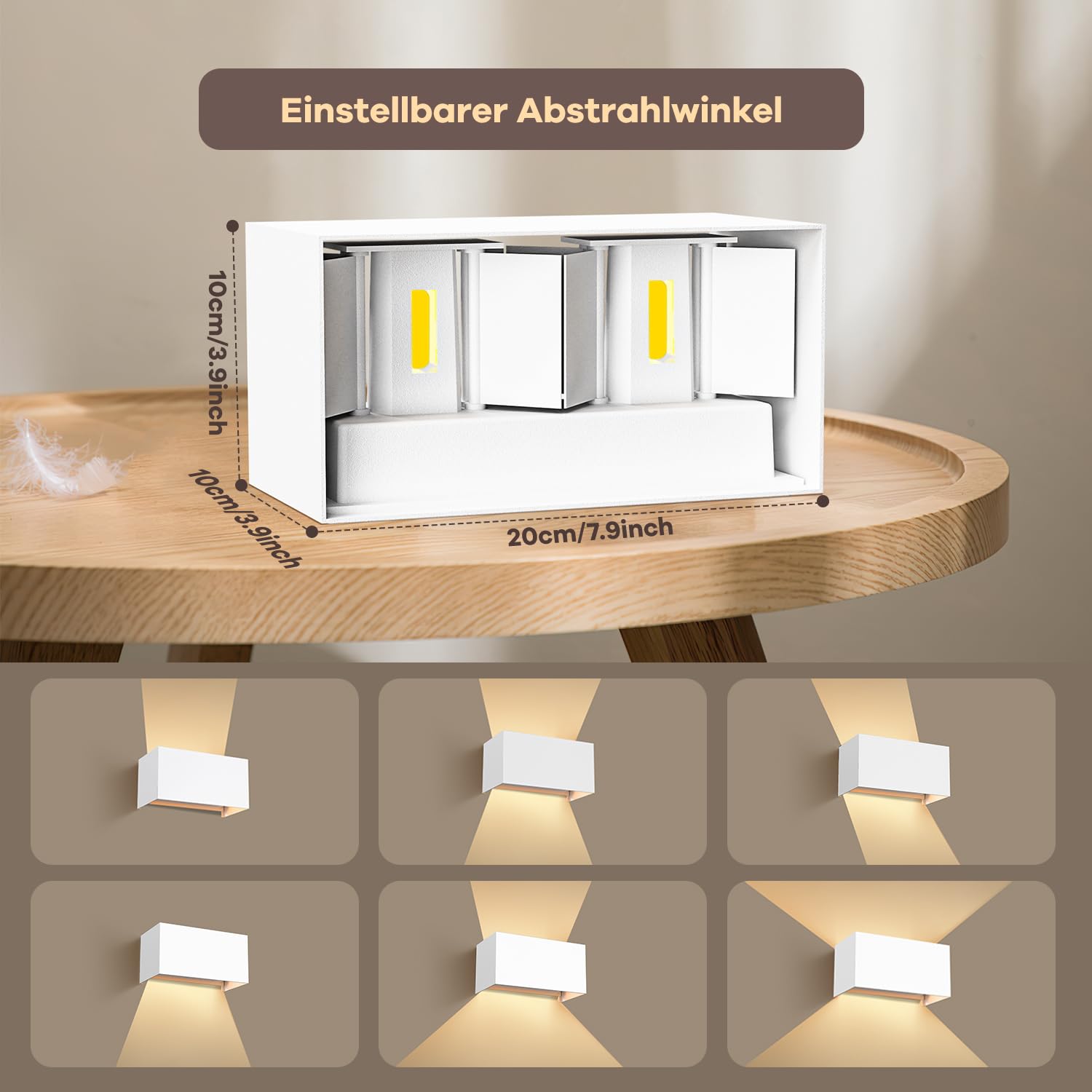 vatato LED Wandleuchte 24W, 3000K Außenlampe Außenleuchte Warmweiß, IP65 Innen/Aussen Aluminium Wandlampe, Außenwandleuchte Mit Einstellbar Abstrahlwinkel (Weiß)