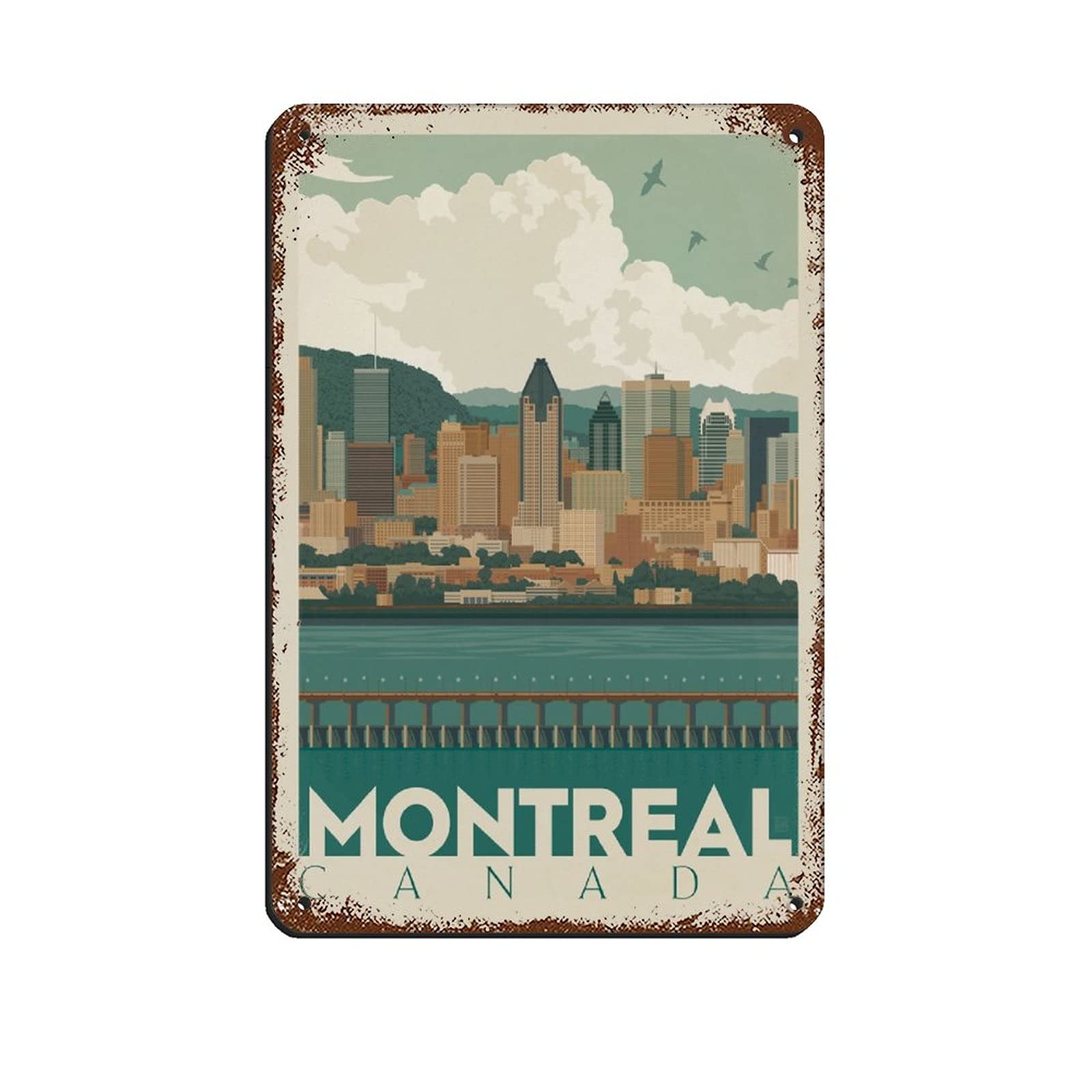 Vintage Travel Poster Canada Montreal Skyline Tin Sign Vintage Metal Pub Club Cafe Bar Home Wall Art Decoration Poster Retro 30x30cm