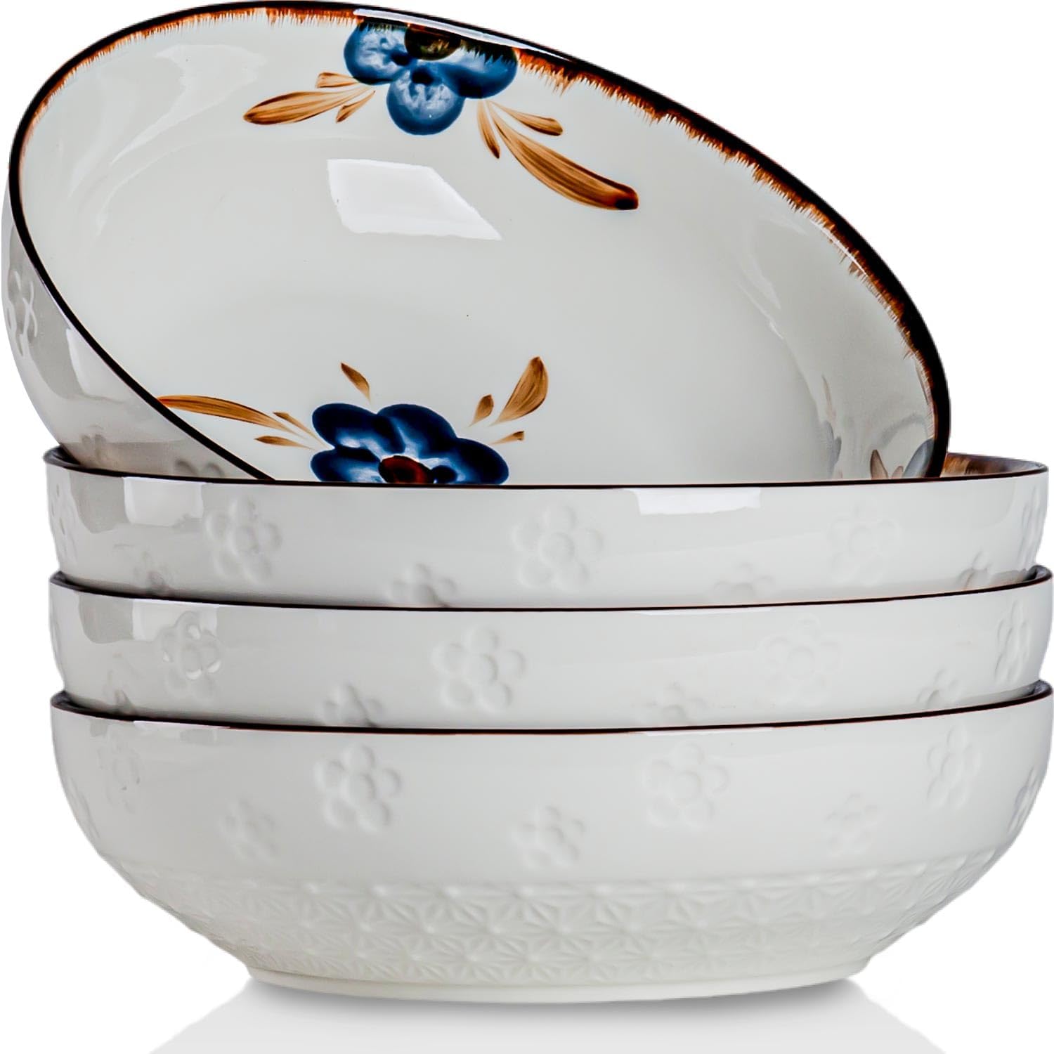 Houlu 9 inch Large Pasta Bowls Set of 4, 55 oz Shallow