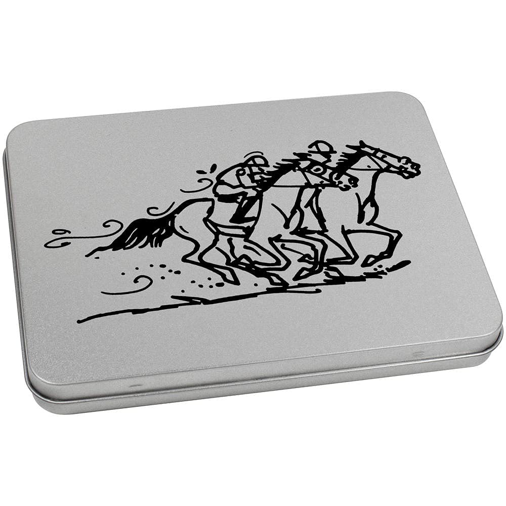 Azeeda 170mm 'Horse Racing' Metal Hinged Tin/Storage Box (TT00150295)