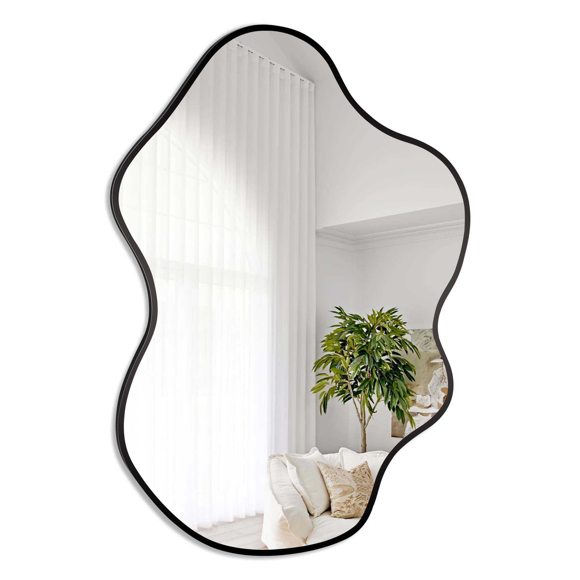 Irregular Black Bathroom Mirror,Asymmetrical 24 x 36 Inch Vanity Wall Mirrors,Modern Mirror for Wall,Rectangular Mirror for Bedroom Living Room Entryway