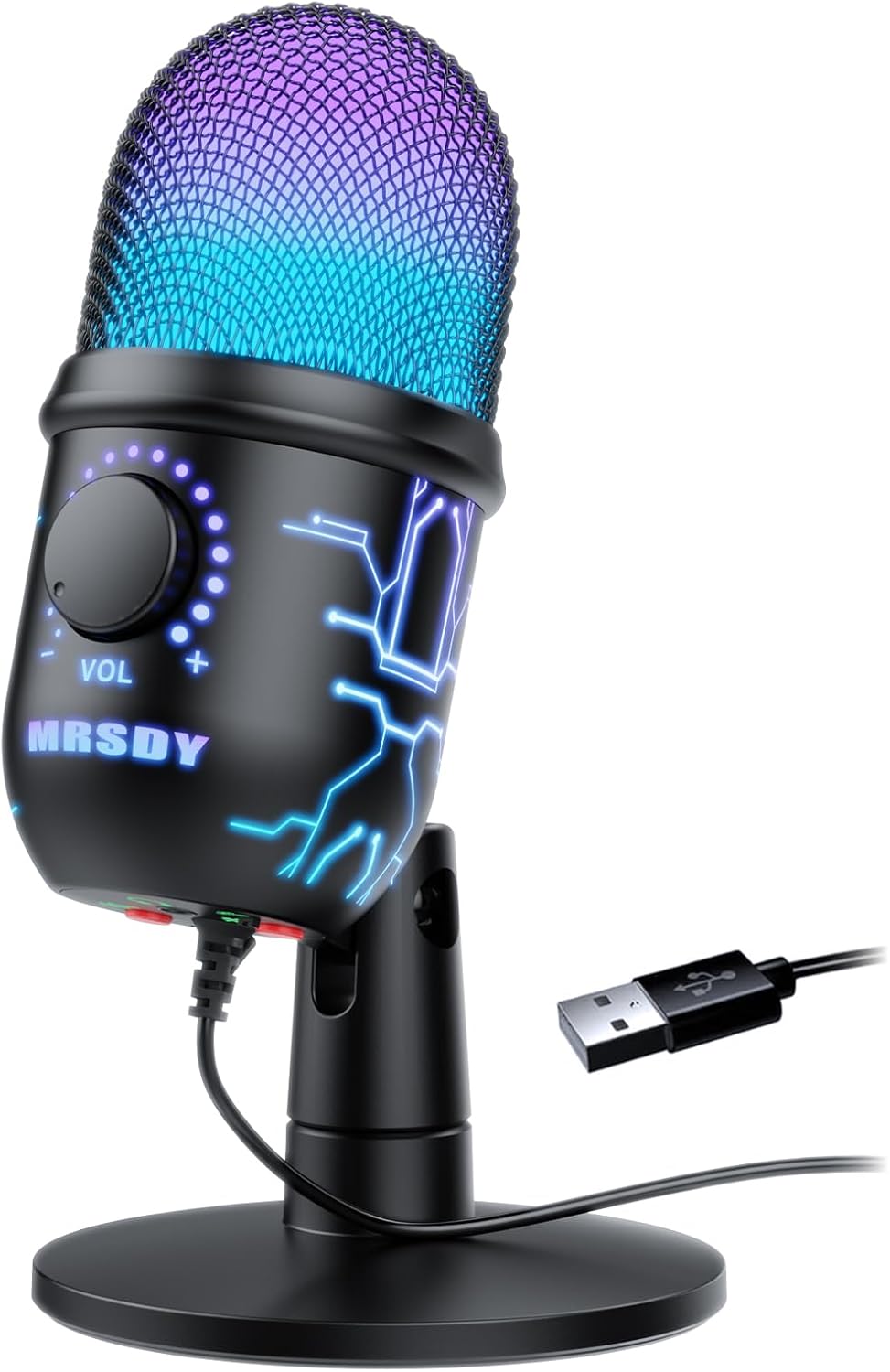 USB Gaming Microphone for PC with Noise Reduction, Mute, Gain, RGB | Condenser Mic, Headphone Jack, Suitable for PC, Computer, PS4, PS5, Mac, Streaming, Podcasting, Recording, YouTube, Discord