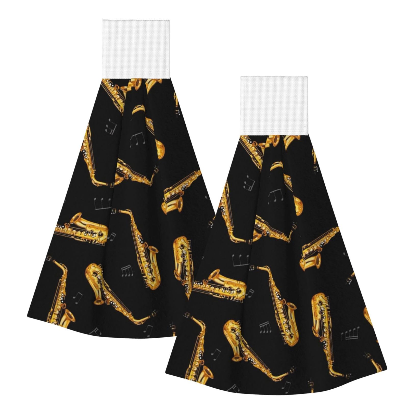 DOPKLNA Saxophone And Music, 2 Pcs Hanging Coral Fiber Hand Towels for Bathroom, Absorbent Kitchen Towels