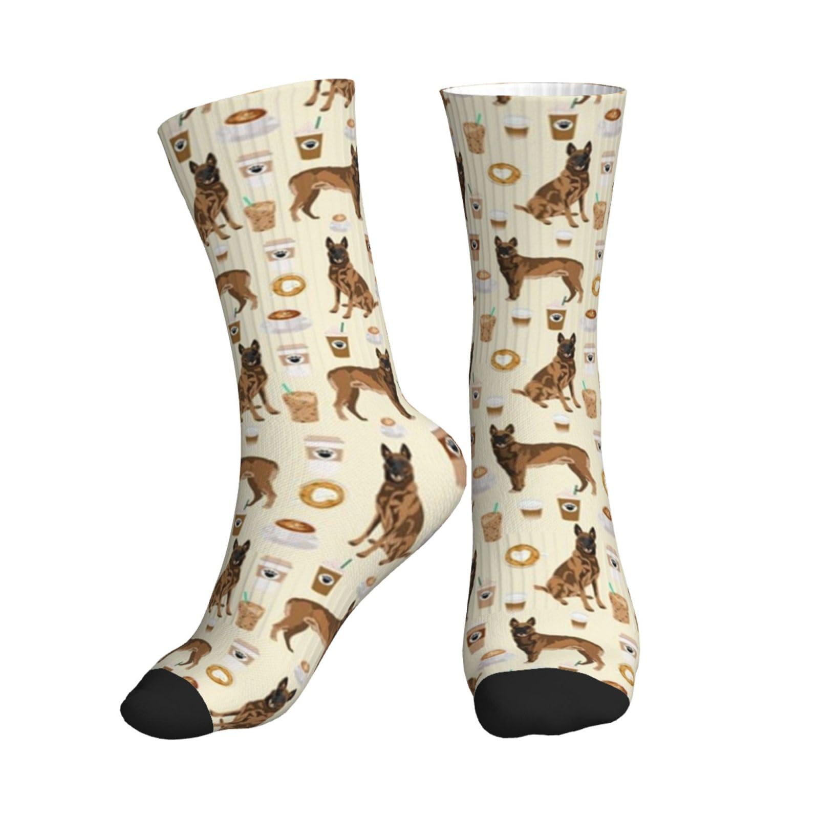 Kwqdozf Unisex As Pic Belgian Malinois Coffee Cute Dog Design Novelty Socks Athletic Socks Sport Running Calf Socks Crew Socks Above Ankle Men Wome Cotton Socks