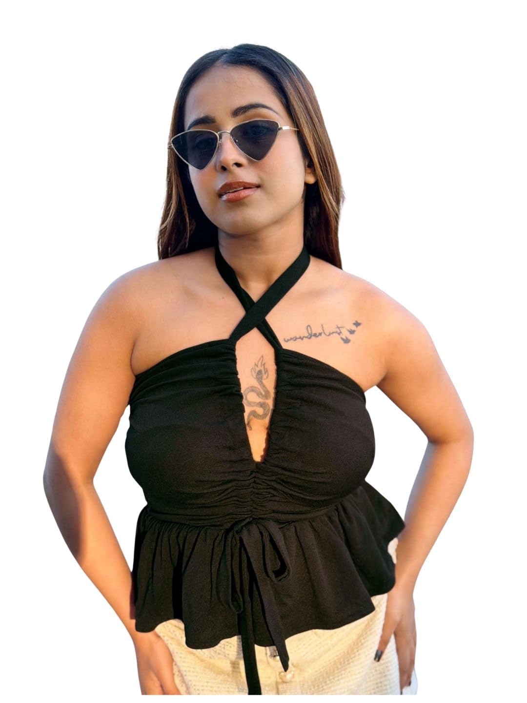 tandul Women's Solid Black Top- Cotton Blend Western Style Sleeveless for Office, Casual, Festive & Party (12027)-picture-22