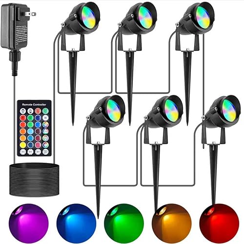 Foco de Navidad para exteriores con temporizador, 12 V, metal RGB que cambia de color, impermeable, iluminación LED de paisaje, luces para