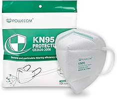 POWECOM KN95 Face Mask 10 PCs, for Men & Women, Updated Breathable, 10 Pack
