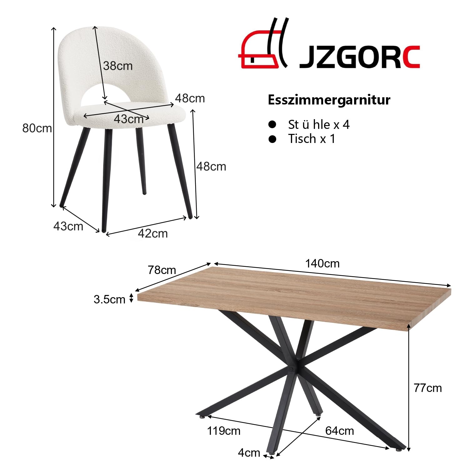 Juego de Mesa de Comedor y Sillas para Cuatro Personas