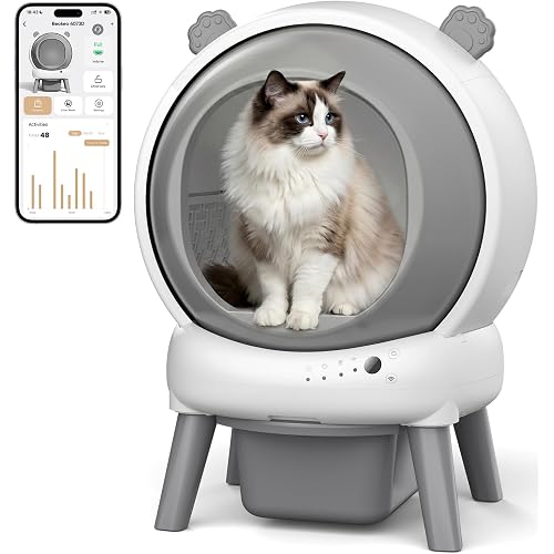 Self Cleaning Litter Box for Multiple Cats, 15L Large Automatic Litter Box with Smart APP Control, 35dB Ultra-Quiet Self-Cleaning Cat Litter Box, Dual Safety Infrared Sensors, Smell-Free, Gray-A