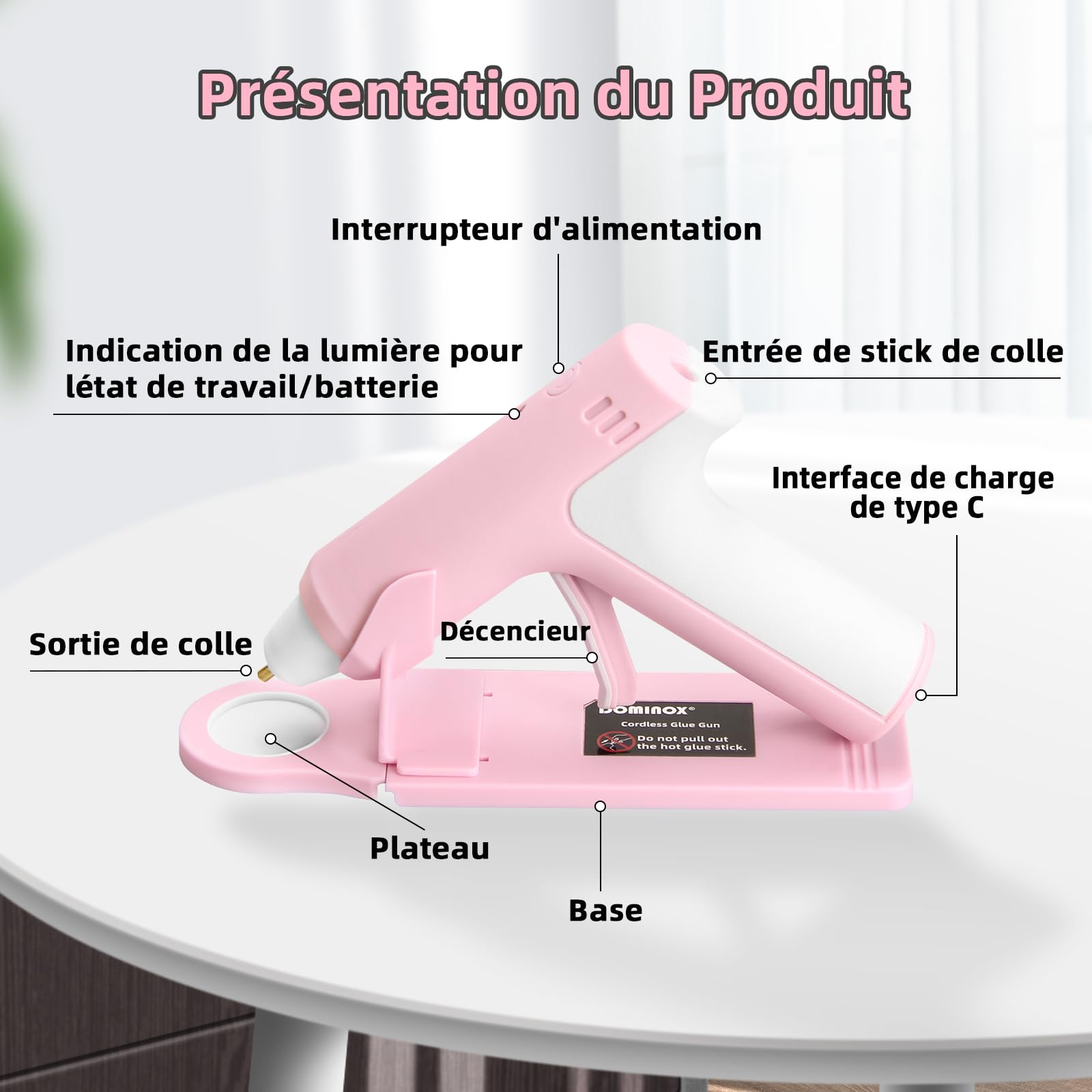 Pistolet à Colle Chaude sans Fil 4V avec 20 Bâtons de Colle, 25S de Préchauffage Rapide, Batterie Rechargeable 2000mAh Type-C, Arrêt Intelligent, pour L'art, Bricolage, Réparation, Rose
