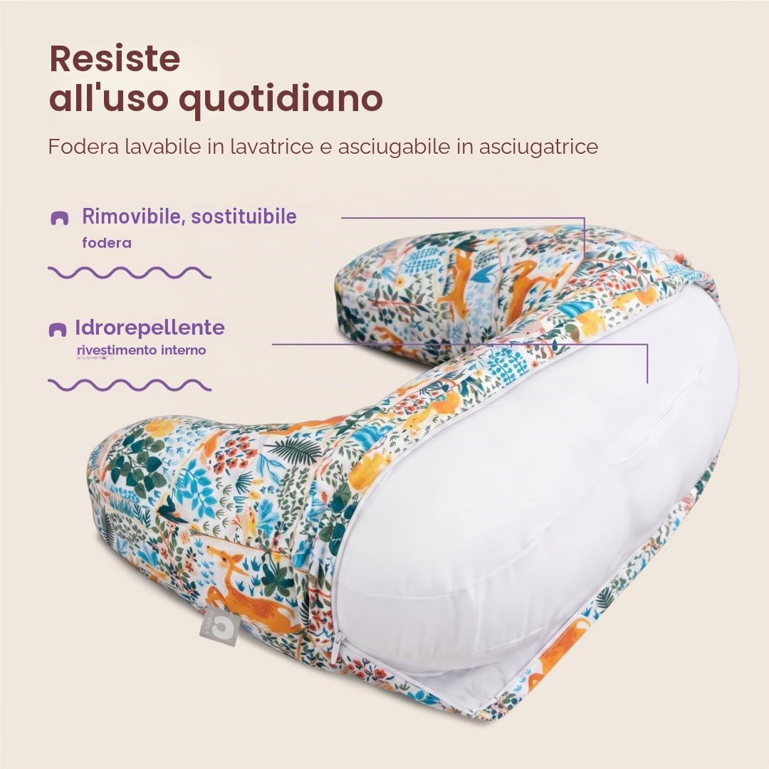 Boppy Cuscino per allattamento – Animali della foresta colorati – Cuscino più grande e di supporto per allattamento al seno e biberon – Riempimento più solido, sollevamento più alto, area più ampia