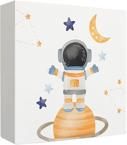 Letrero de madera para decoración del cuarto del bebé, letreros de madera de astronauta espaciales para guardería, habitación de niños, hogar, mesa,