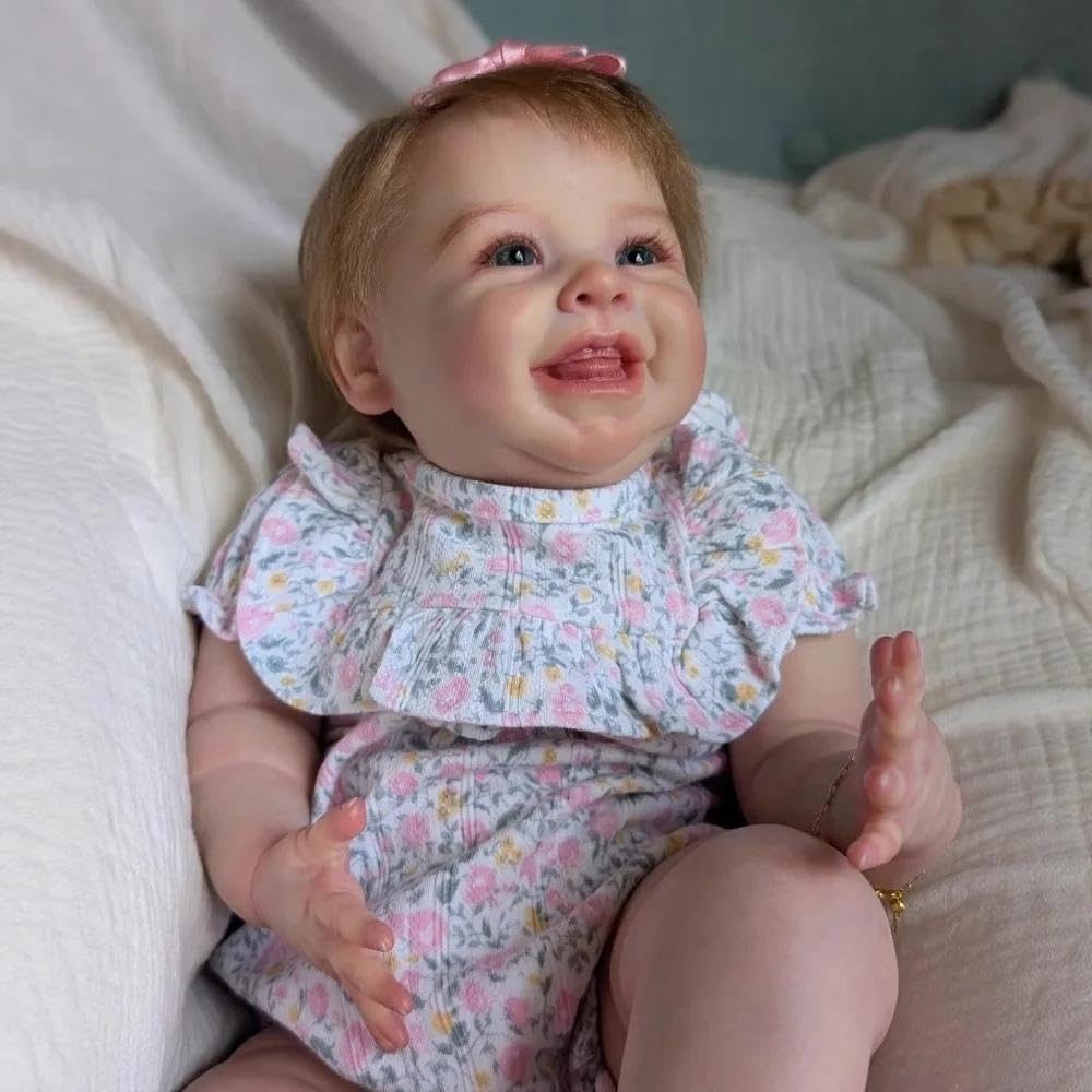 RXDOLL Realistyczne lalki Reborn Baby Dolls z miękkiego materiału, 50 cm, prawdziwa lalka, która wygląda prawdziwie realistycznie, uśmiechnięta lalka noworodka, zabawka, ręcznie robione, ważone