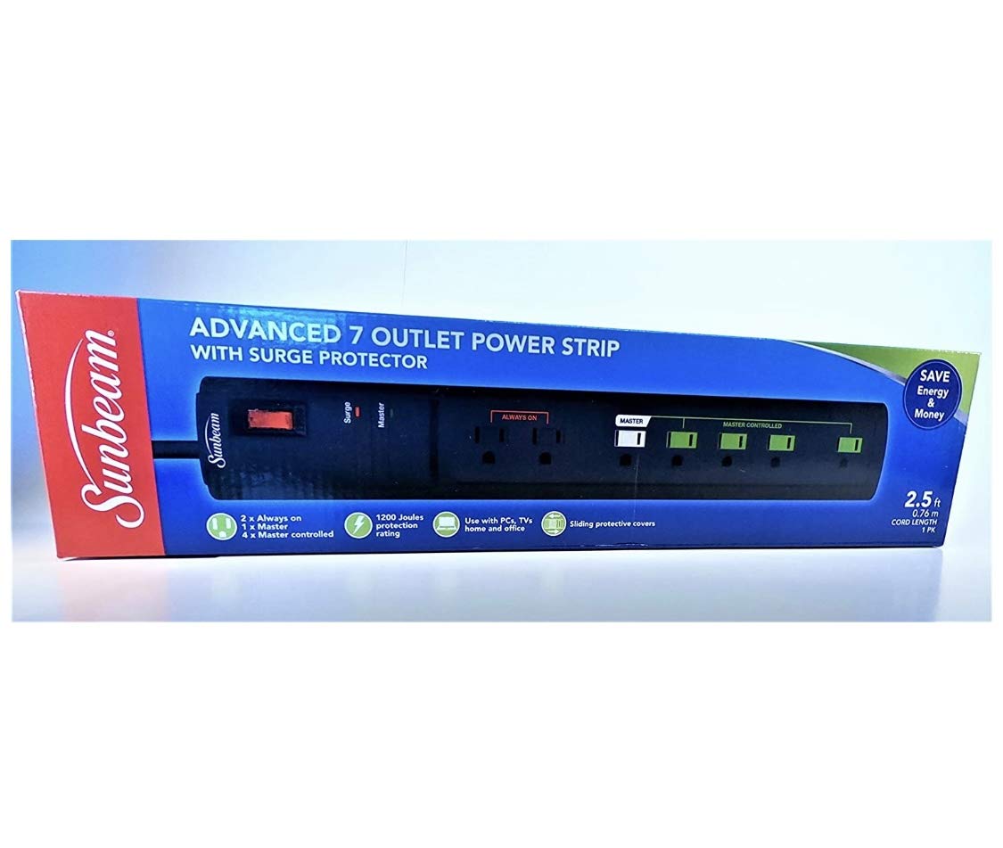 Sunbeam Advance 7 Outlet Power Strip with Surge Protector & Spaced