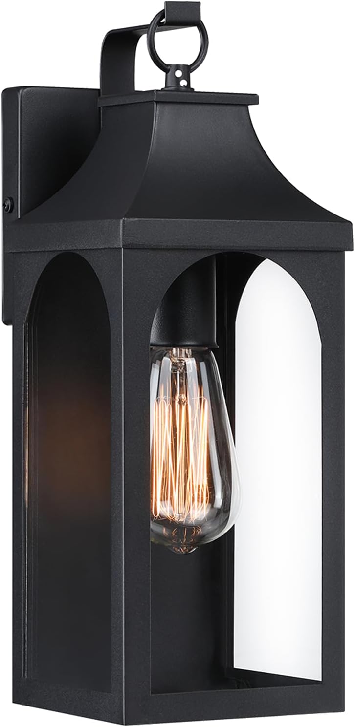 13" Outdoor Wall Light Fixtures,Matte Black Exterior Light Fixture with Clear Glass Lampshade,Anti-Rust Waterproof Outdoor Sconce Lights Porch Lights for Entryway,Patio,Garage
