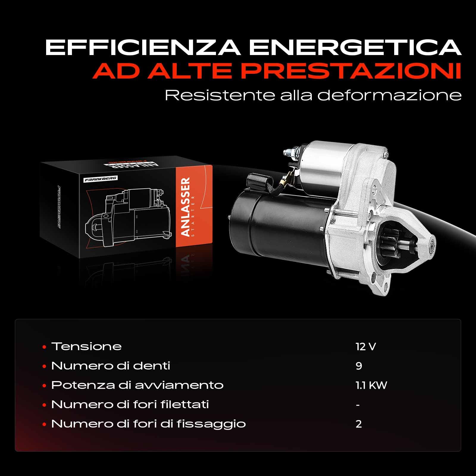 Frankberg Motore di avviamento Auto 1,1 KW/12 V/9 denti Compatibile con 2 CV 6 2 CV 4 Mehari 0.6 Mehari 4x4 Dyane 4 Replace# 5426014,5433495