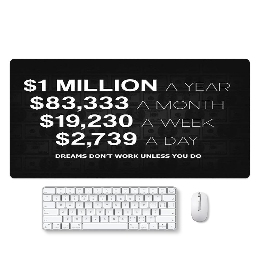 Reateforin Office Inspirational Large Mouse Pad, Motivational Black Gaming Mousepad,Extended Desk Pad Mat Desk Pad, 3mm Thick Long Non-Slip Rubber