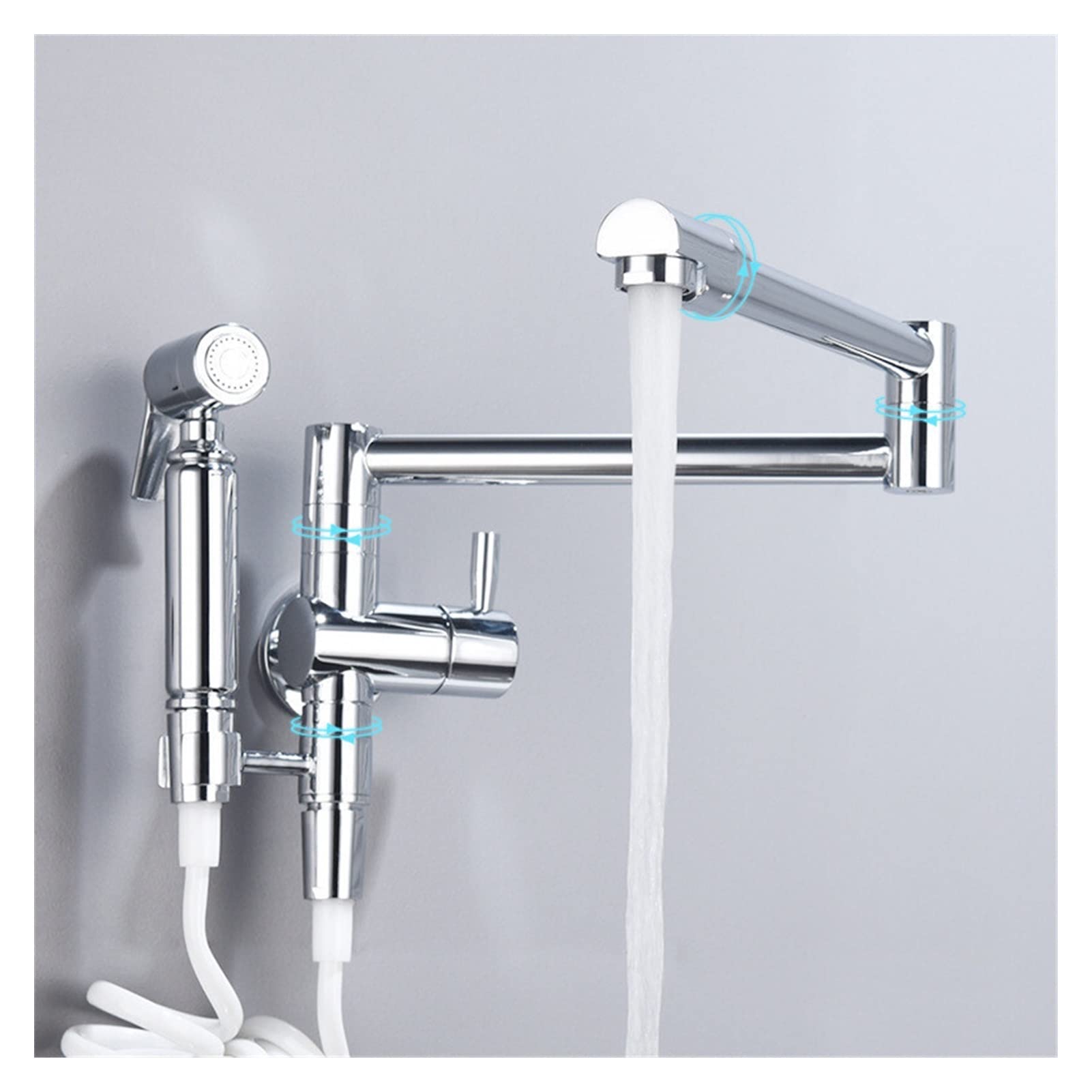 Cudtapi Style 1 Chrome Bathroom Faucet Kitchen Faucet Pot Filler Tap Wall Mounted Single Cold Black Rotation Folding Spout Faucets With Spray Gun Chrome Nickel(Style 1 Chrome)