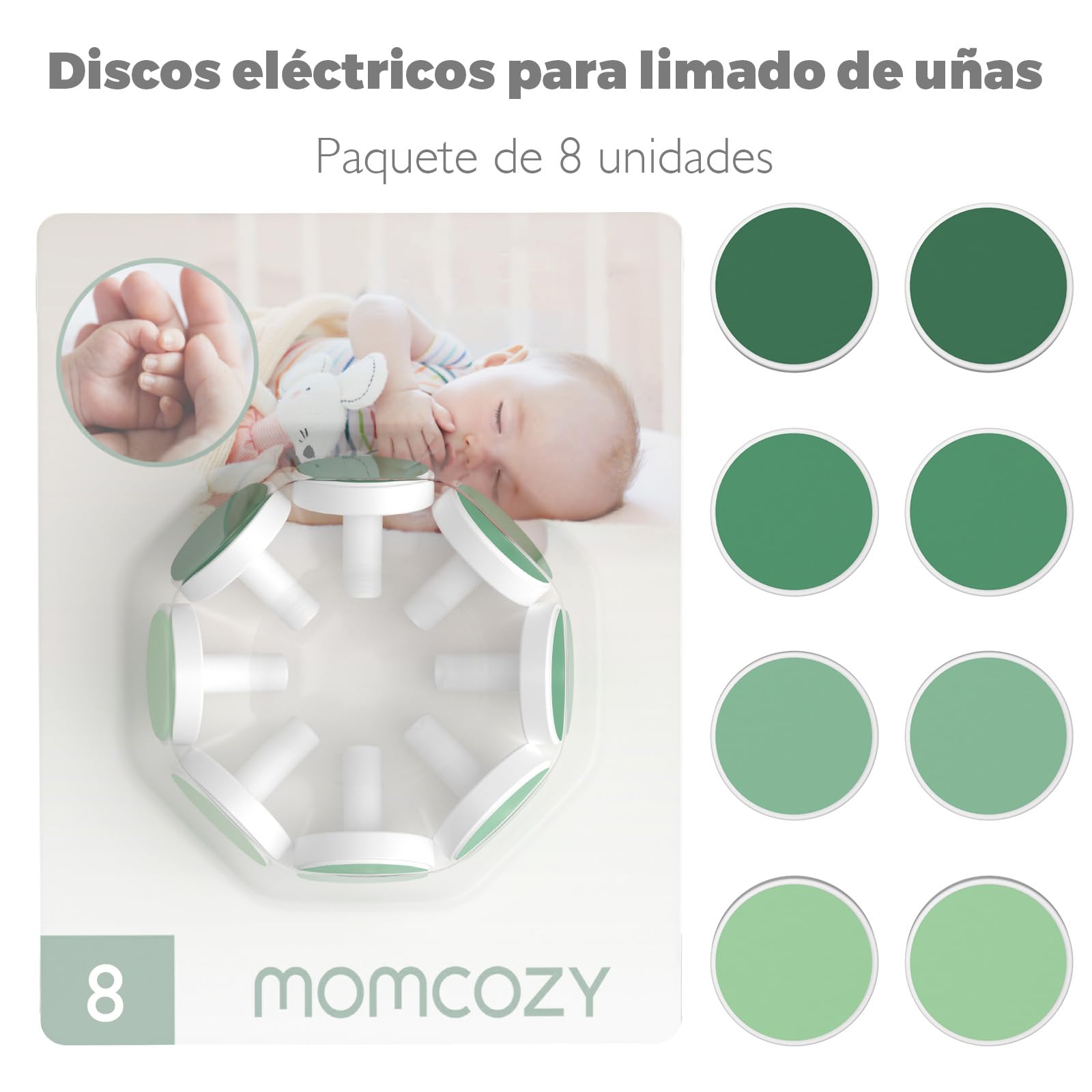 Momcozy Almohadilla de Repuesto para Cortauñas Electrico, Almohadillas de Reemplazo para Momcozy Lima Electrica Bebe, 8 Piezas, Verde