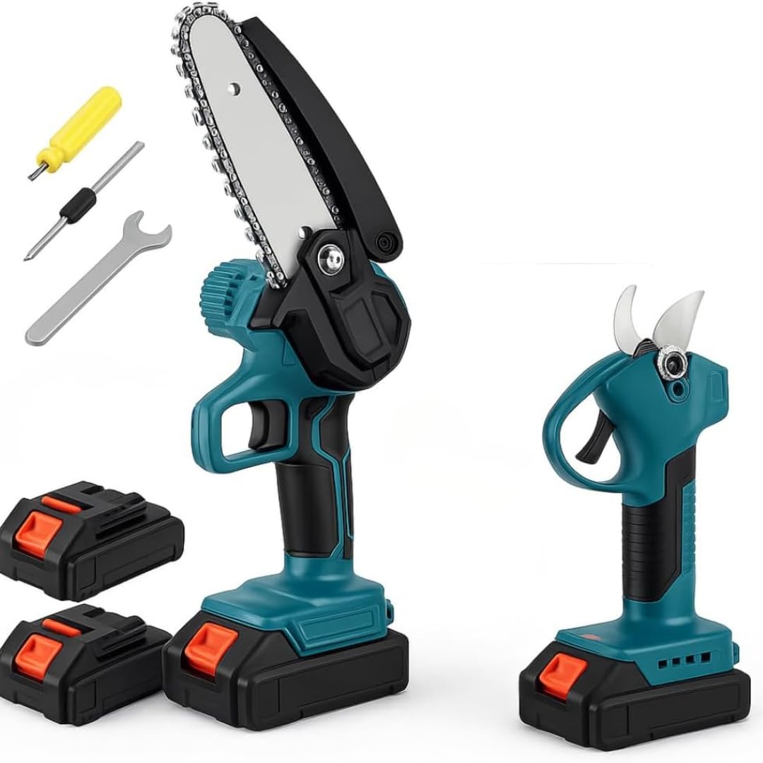 Tijiera de Podadora Eletrica y Motosierra Electrica con 2 Baterías 48V 2000Mah, Sierra para Madera Profesional y Portátil
