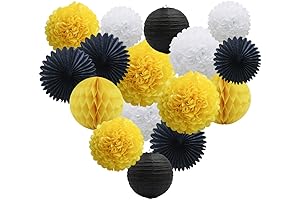 16pcs Paper Pom Poms Honeycomb Balls Lanterns Tissue Fans for Bee Day Party