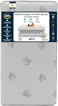 Serta Perfect Sleeper Comfort Deluxe 2- Stage Crib and Toddler Mattress - 220 Inerlocking Coils - GREENGUARD Gold Certified - CertiPUR-US - Made in USA